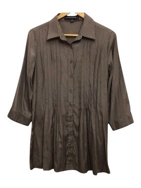 CONTEMPORAINE pleated long blouse tunic maroon medium shinny 3/4 sleeves